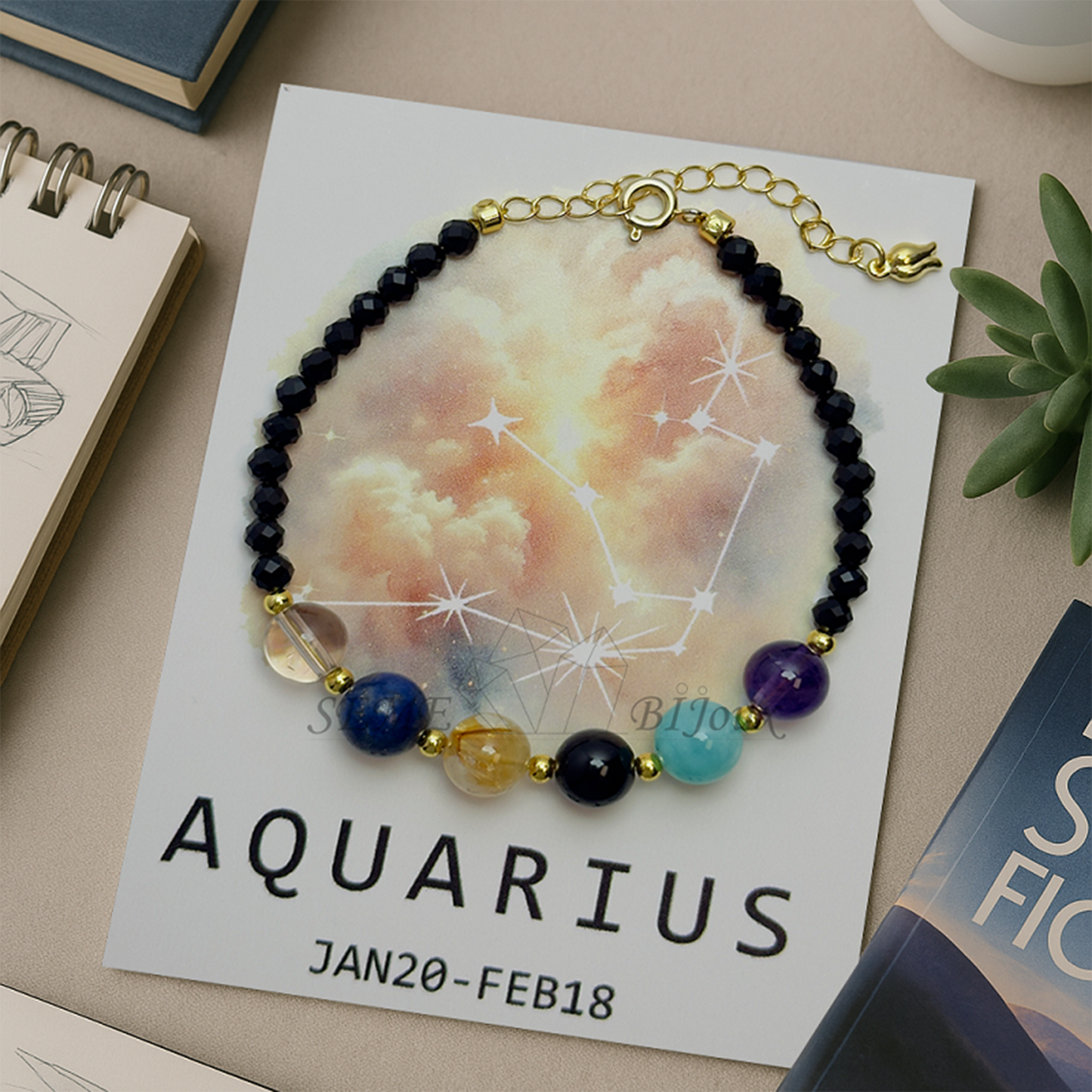 Bracelet astrologique Verseau – Pierre d'innovation et d'harmonie – Signe du Zodiaque