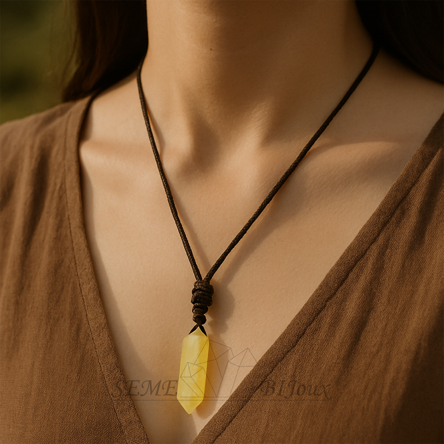 Pendentif en Cristal Naturel Pointe Double Citrine dorée Joie & Abondance