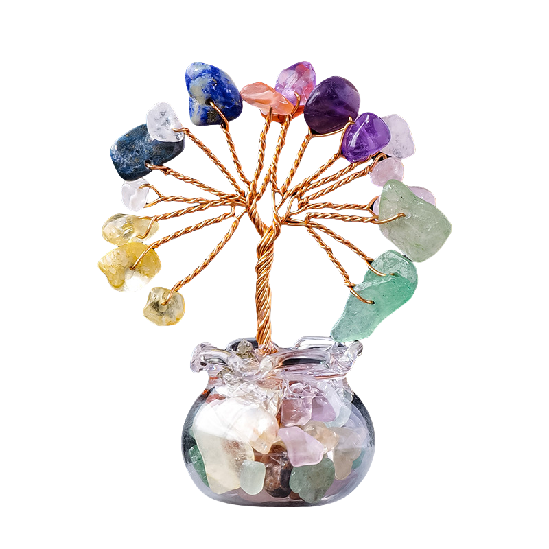 Petit arbre de vie aux 7 cristaux | Symbolique des chakras | Artisanat miniature dans bocal de verre