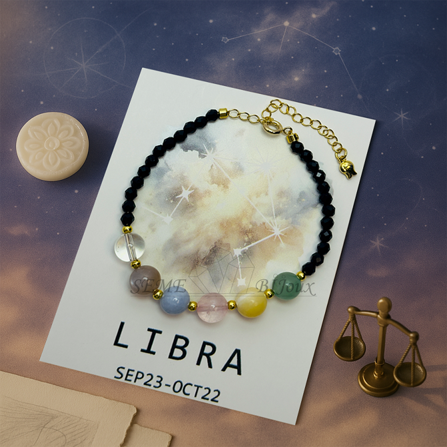 Bracelet astrologique Balance – Pierres naturelles harmonisantes – Zodiaque & lithothérapie