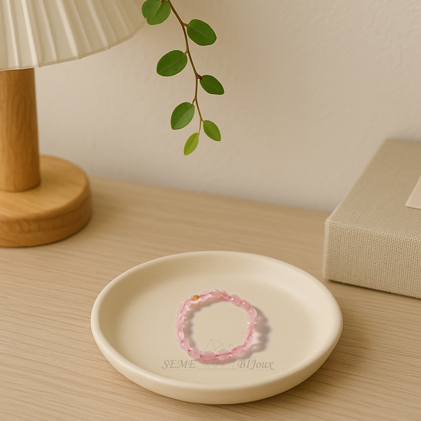 Bracelet en pierres naturelles - Quartz rose plat 8mm