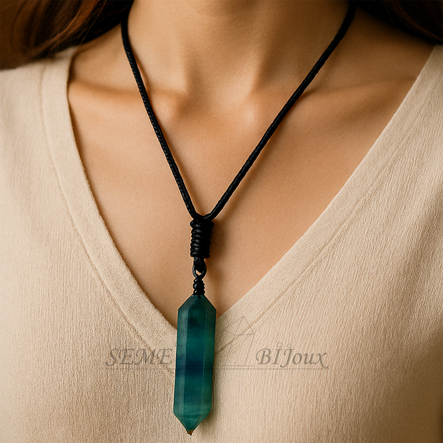 Pendentif en Cristal Naturel Pointe Double Fluorite violette Clarté mentale & Protection