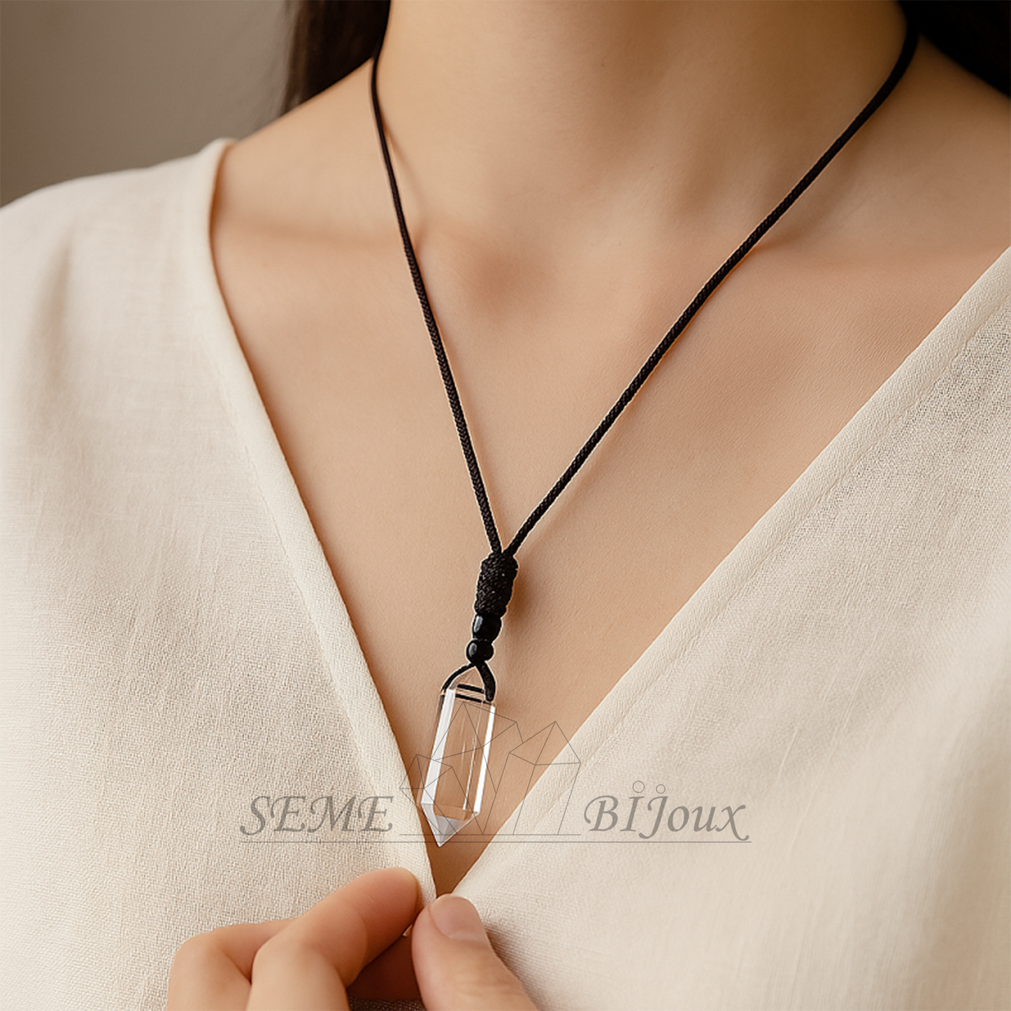 Pendentif en Cristal Naturel  Pointe Double Quartz clair Pureté & Clarté