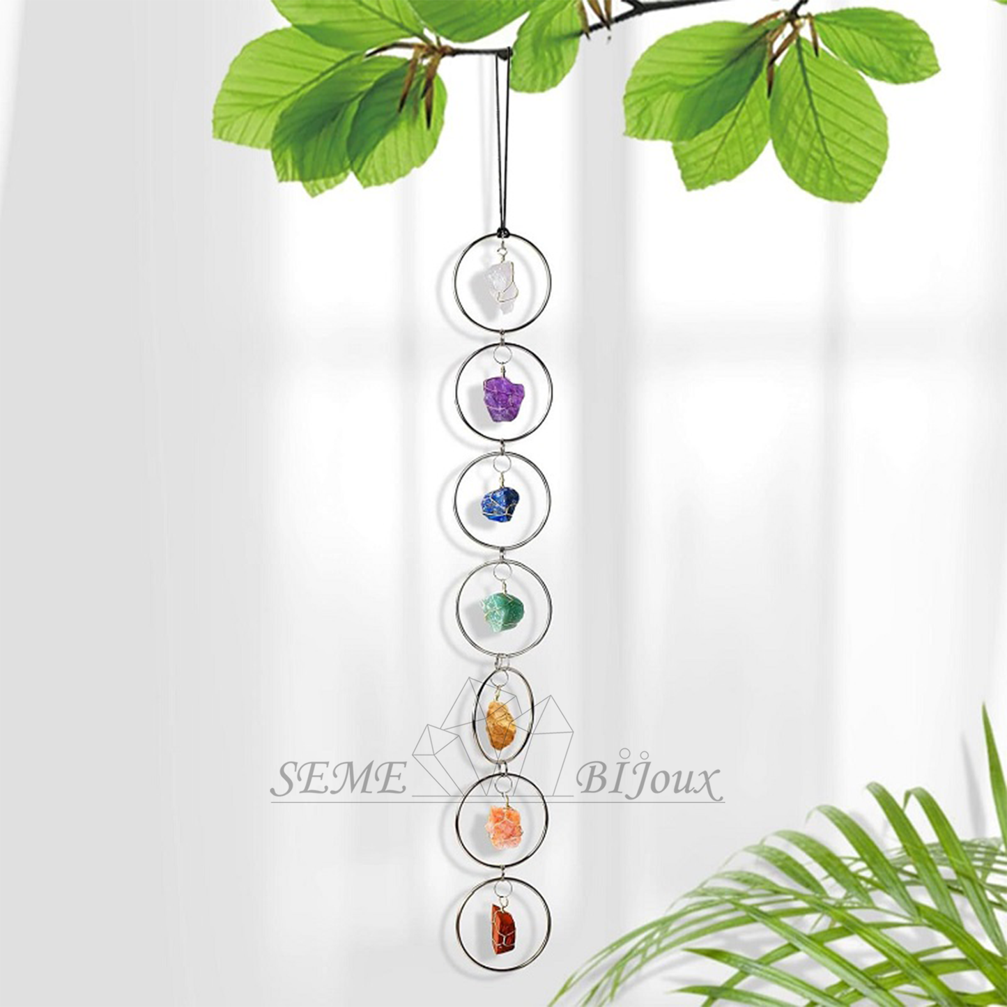Suspension énergétique 7 pierres naturelles | Cercle doré minimaliste