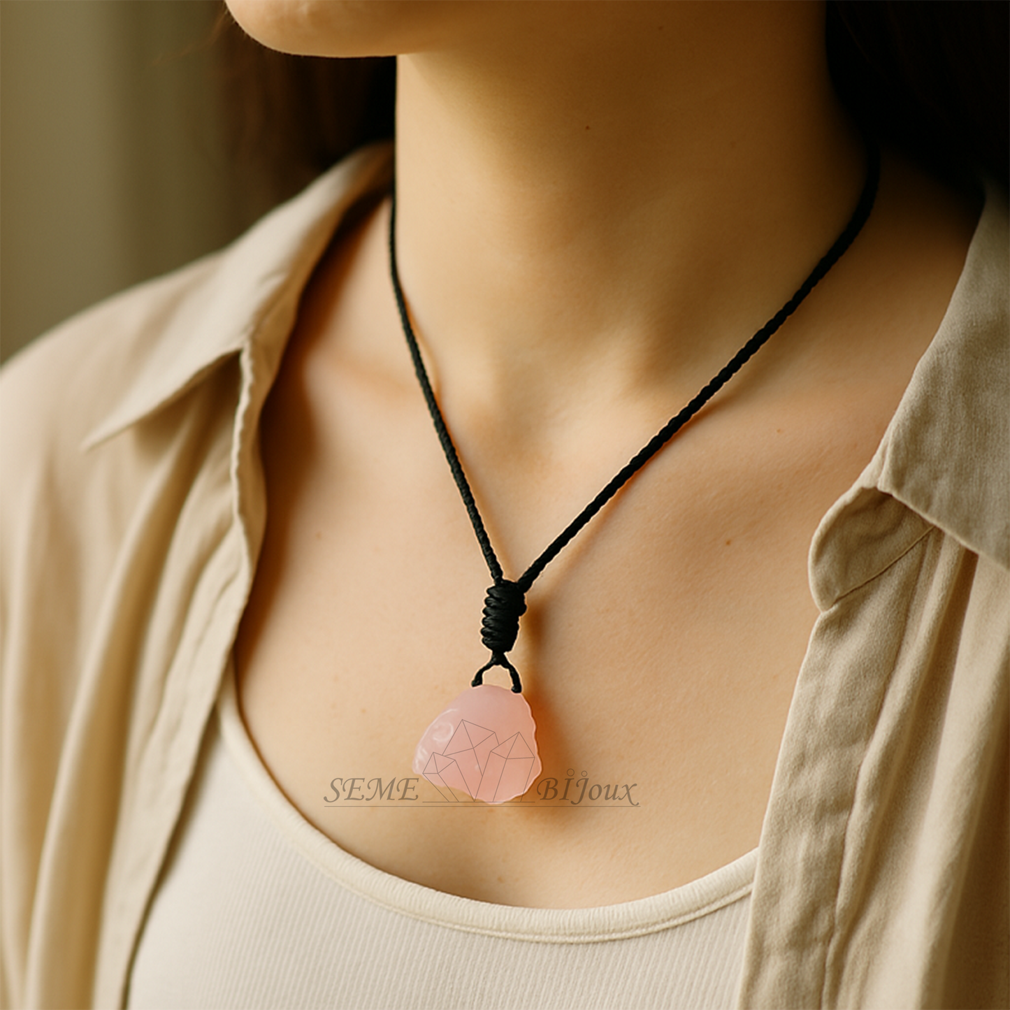 Pendentif Pierre Brute en Cristal Naturel | Énergie Authentique de la Nature Quartz rose