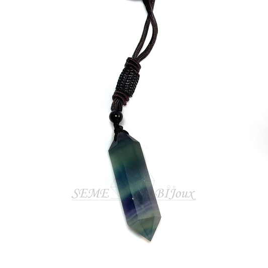 Pendentif en Cristal Naturel  Pointe Double Fluorite violette Clarté mentale & Protection