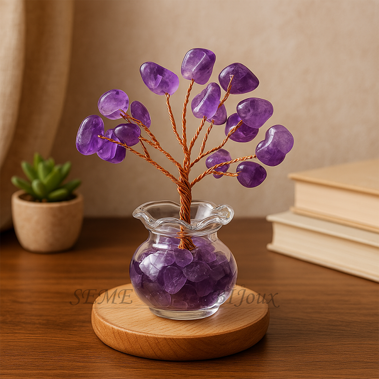 Petit arbre énergétique en améthyste naturelle ｜ Cristaux taillés à la main dans un bocal en verre ｜ 4 cm