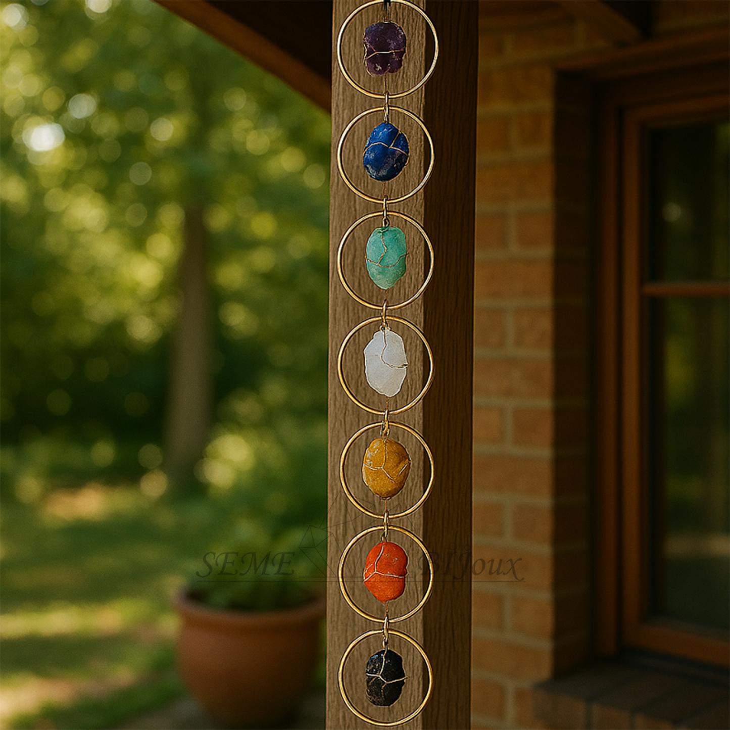 Suspension énergétique 7 pierres naturelles | Cercle doré minimaliste
