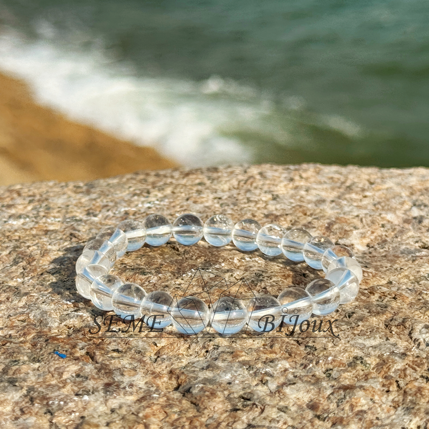 Bracelet en Cristal de Roche Naturel – Perles Ronde 8MM Transparence Pure
