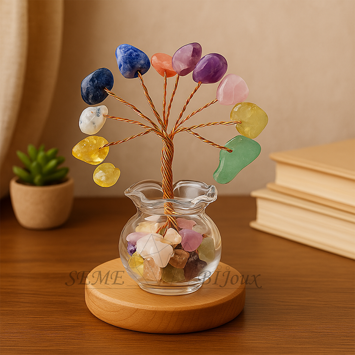 Petit arbre de vie aux 7 cristaux ｜ Symbolique des chakras ｜ Artisanat miniature dans bocal de verre