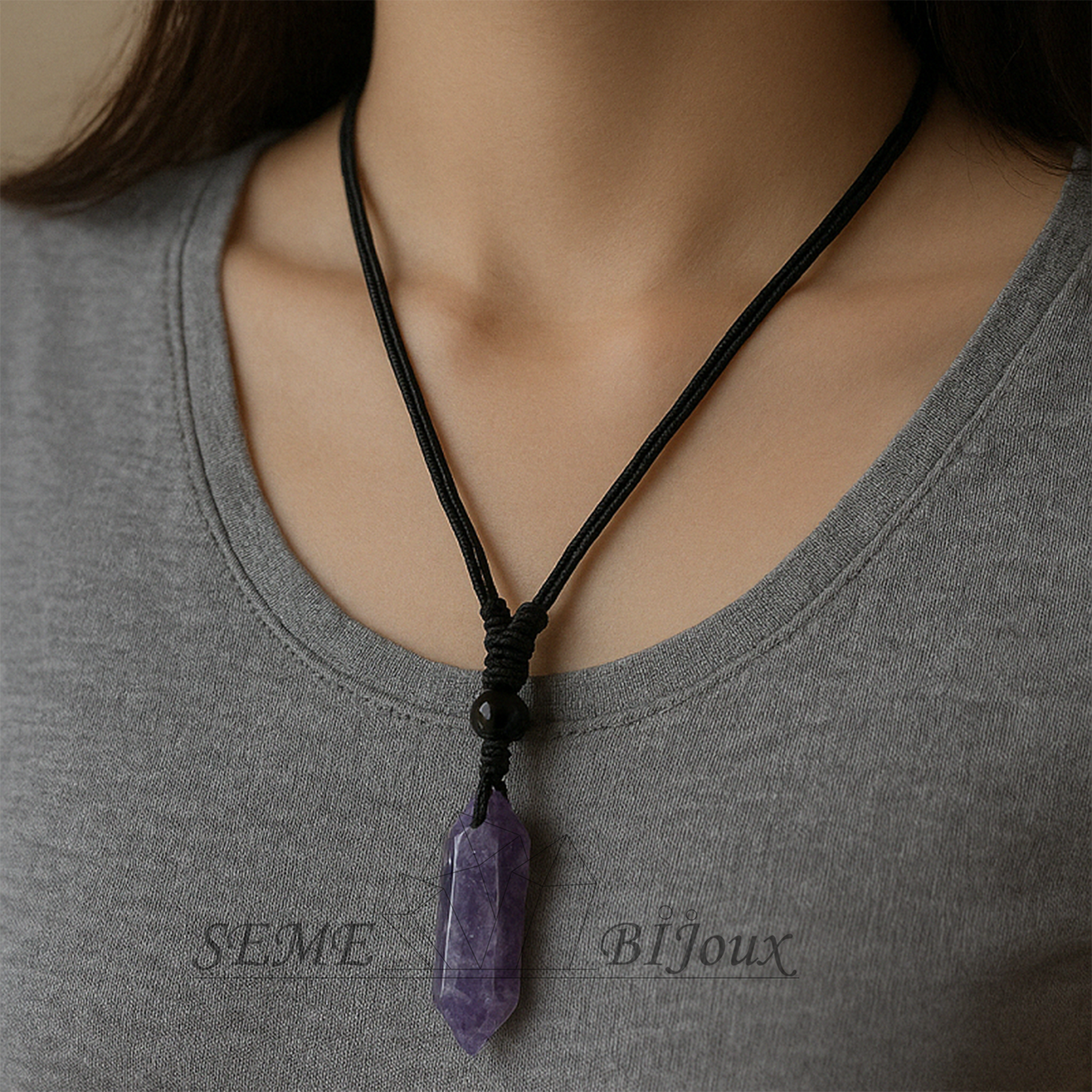 Pendentif en Cristal Naturel  Pointe Double Améthyste Élevez votre esprit