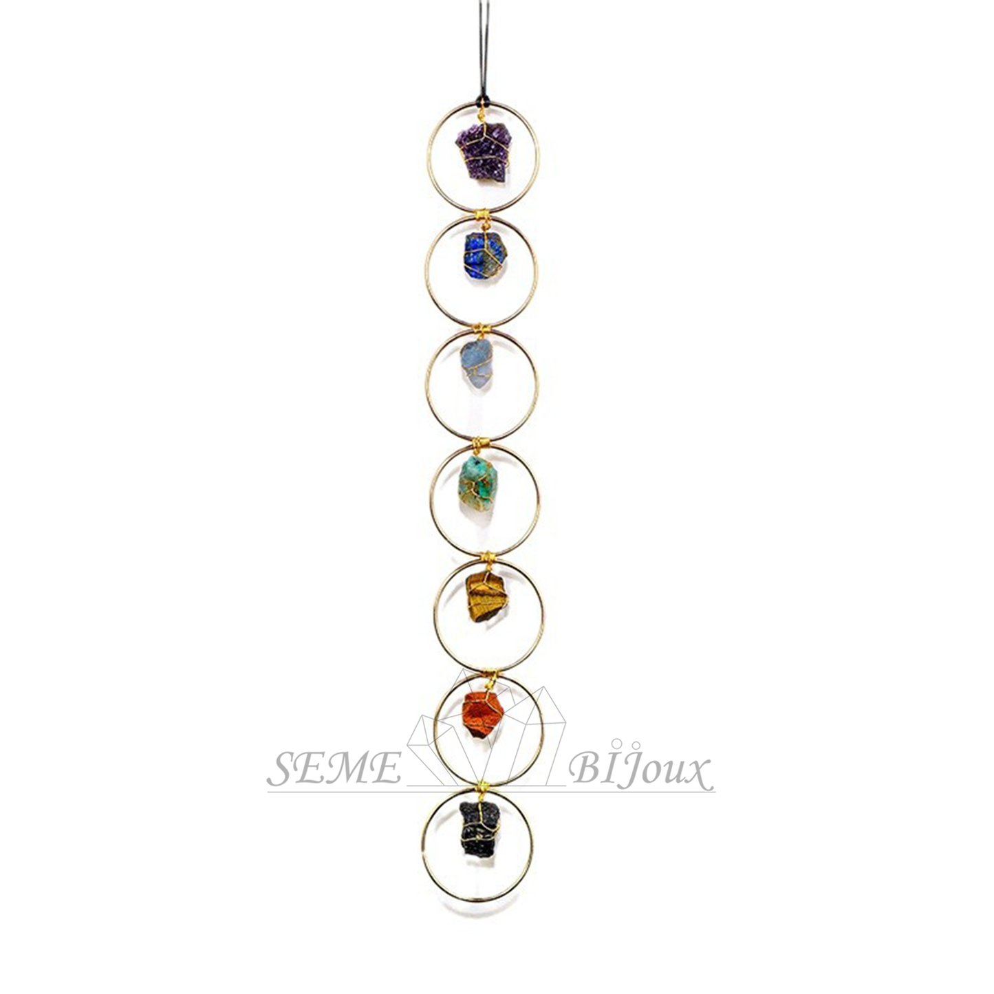 Suspension énergétique 7 pierres naturelles | Cercle doré minimaliste
