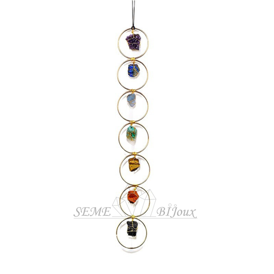 Suspension énergétique 7 pierres naturelles | Cercle doré minimaliste