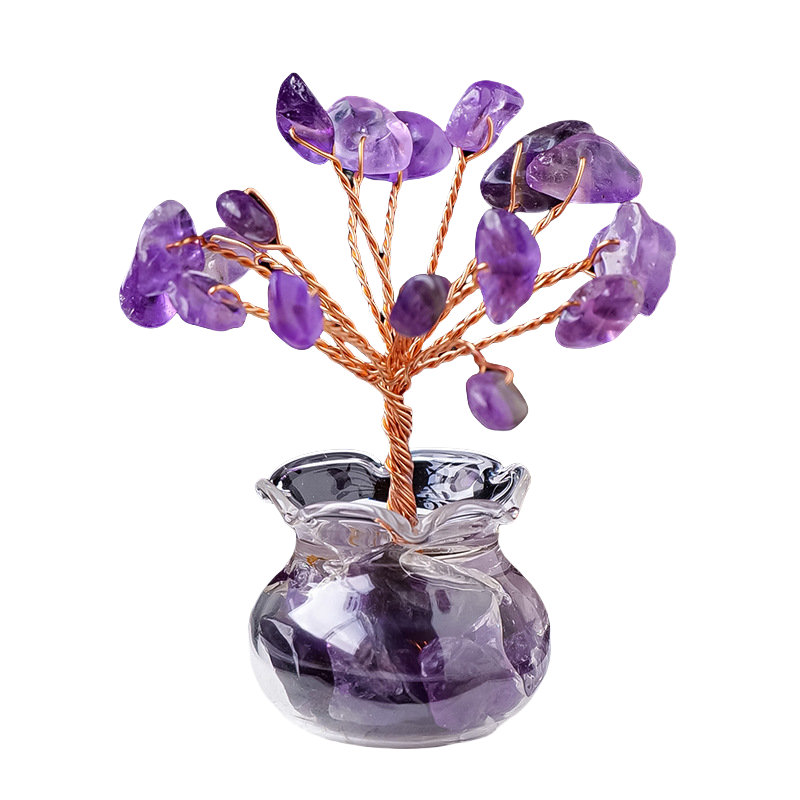 Petit arbre énergétique en améthyste naturelle ｜ Cristaux taillés à la main dans un bocal en verre ｜ 4 cm
