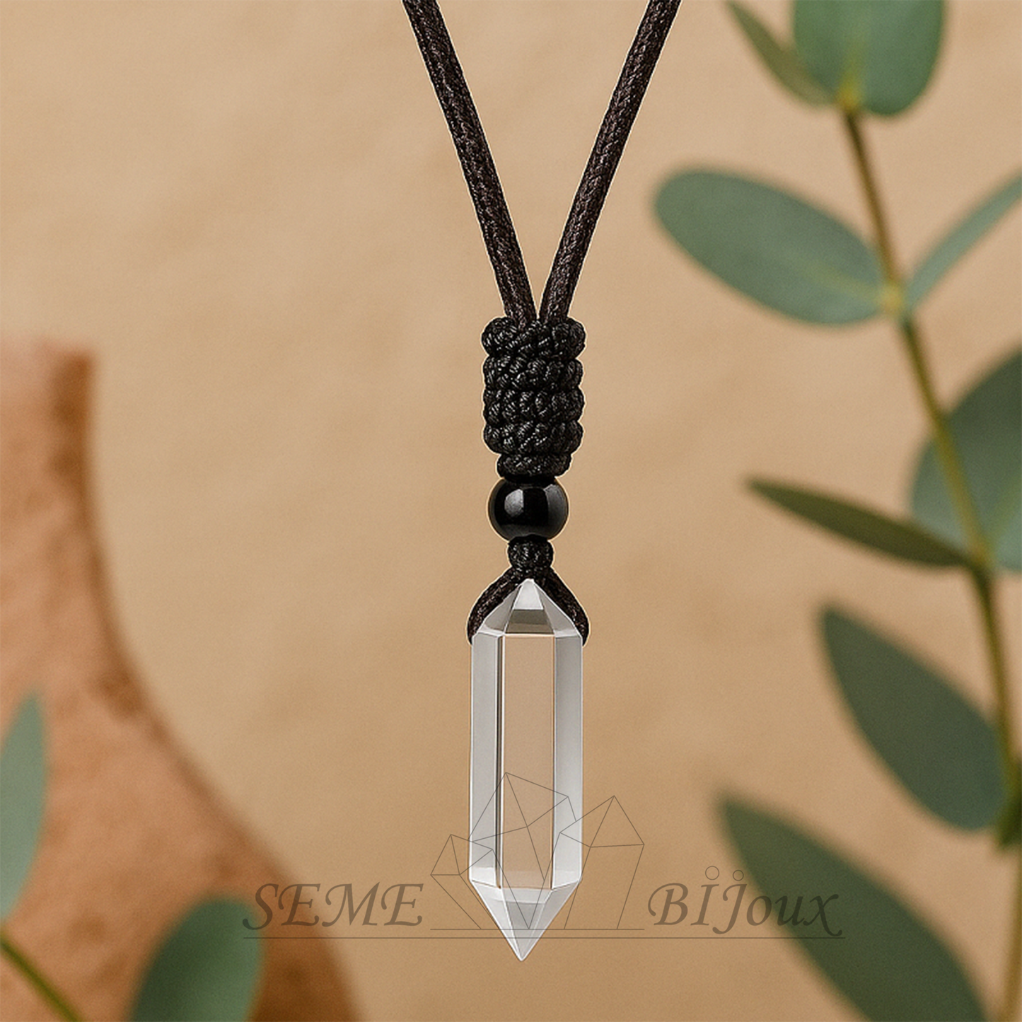 Pendentif en Cristal Naturel  Pointe Double Quartz clair Pureté & Clarté