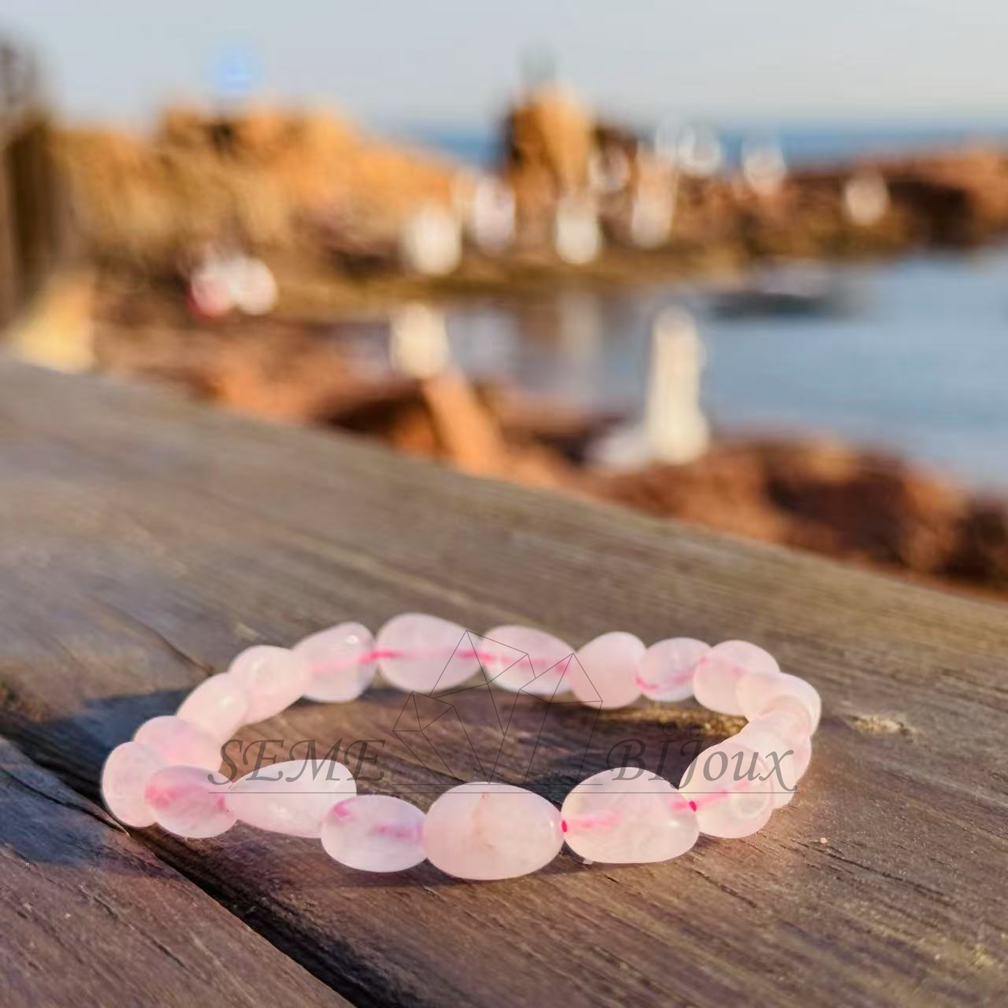 Bracelet en pierres naturelles - Quartz rose plat 8mm