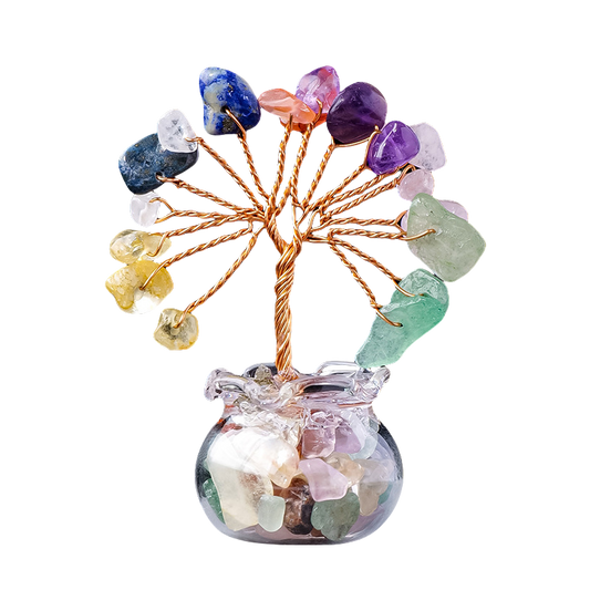 Petit arbre de vie aux 7 cristaux ｜ Symbolique des chakras ｜ Artisanat miniature dans bocal de verre