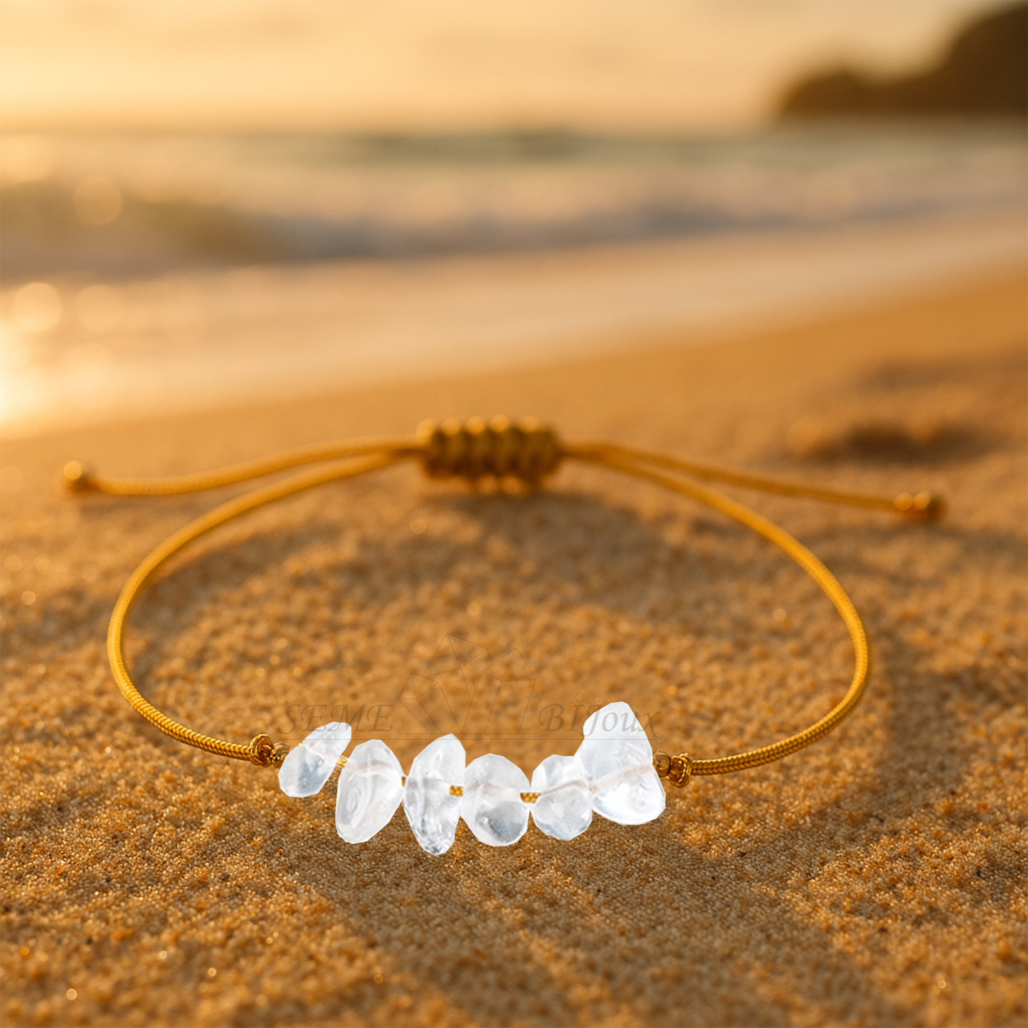 Bracelet bohème quartz clair brut – Pureté et lumière