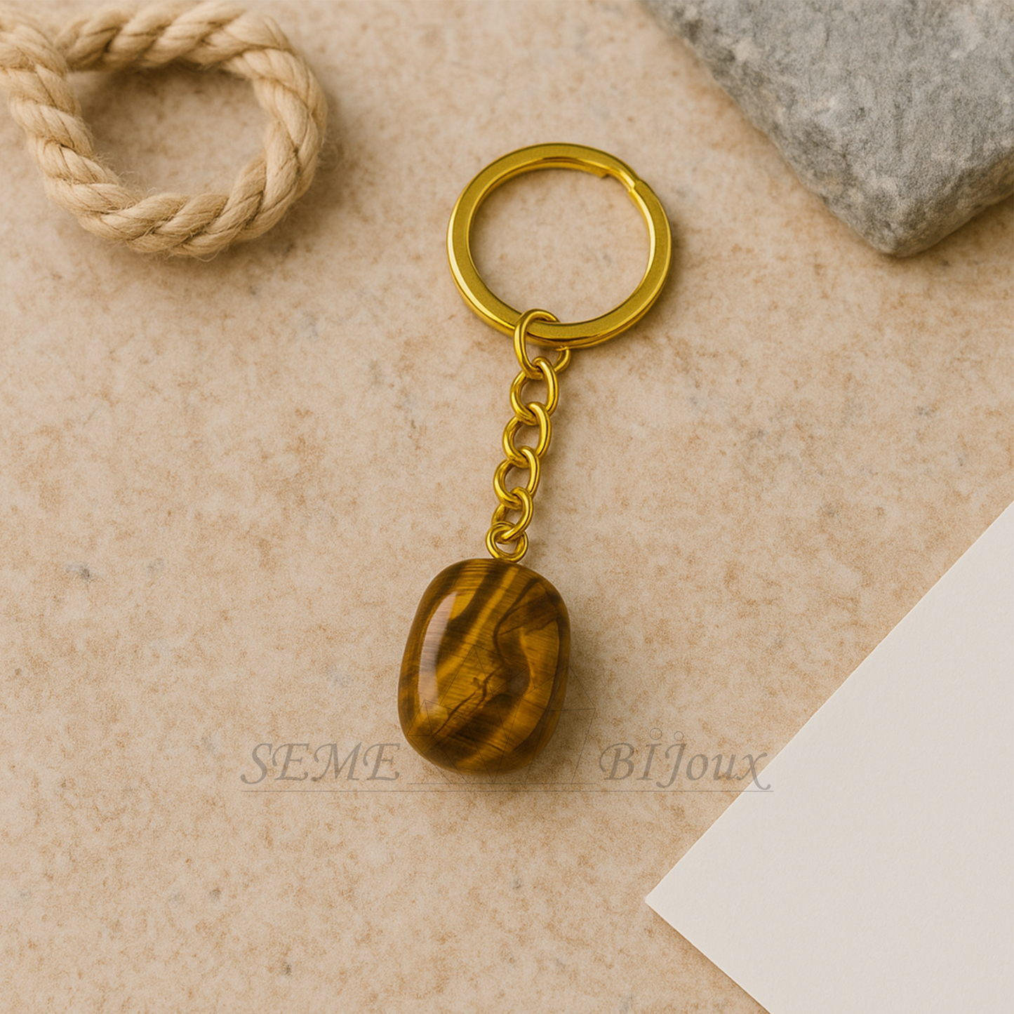 Porte-clés en pierre naturelle | Œil de tigre Confiance & Force intérieure
