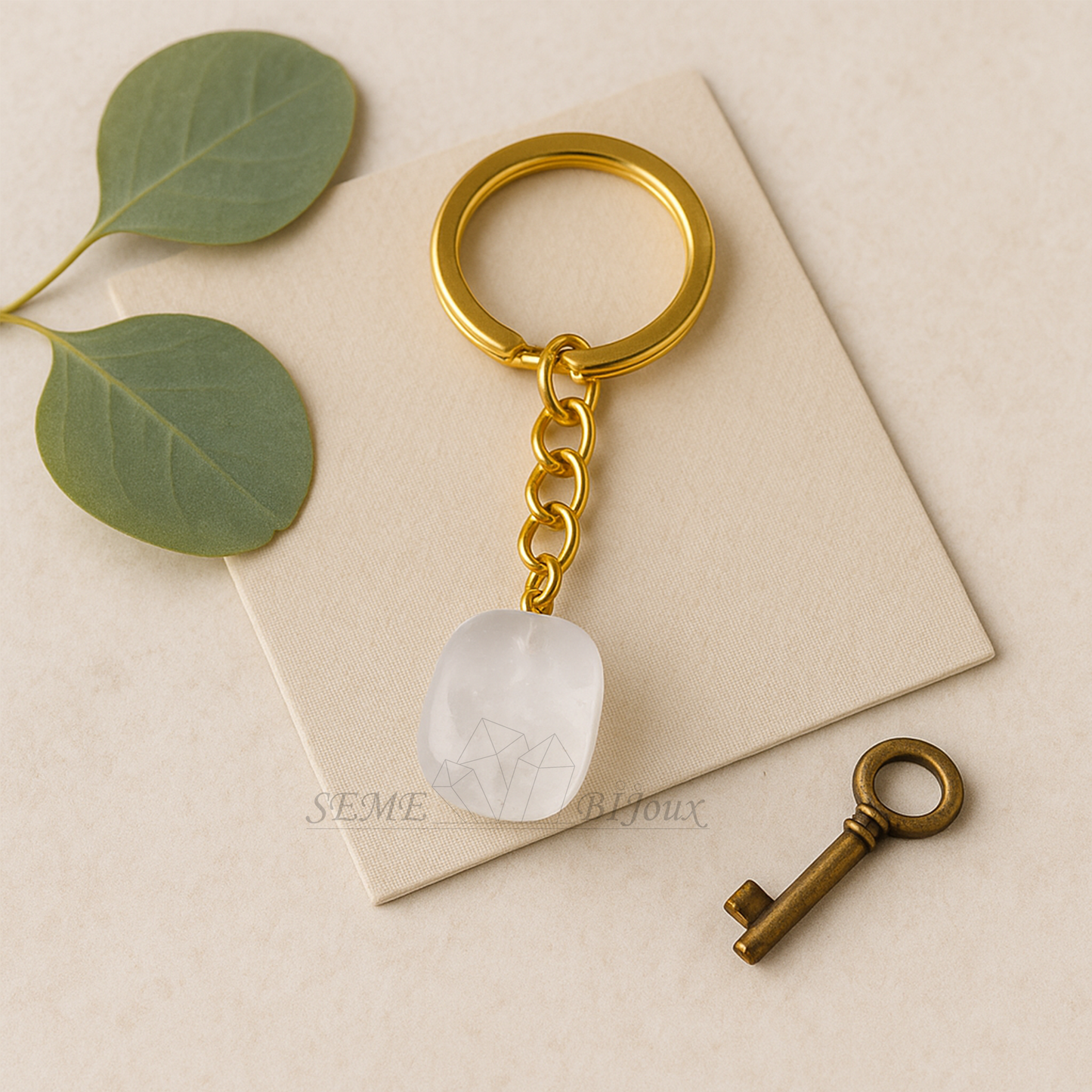 Porte-clés en pierre naturelle | cristal de roche Clarté & Purification