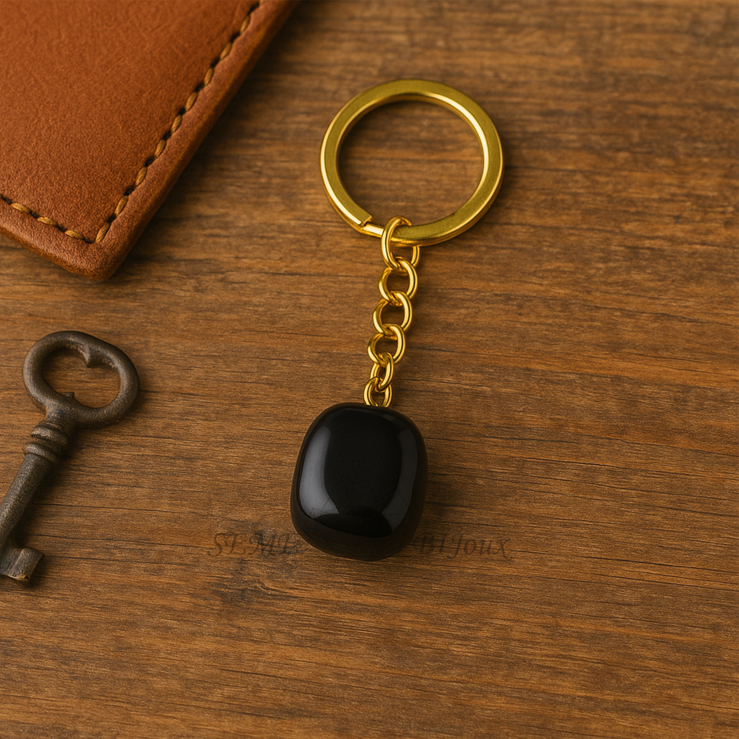 Porte-clés en pierre naturelle | Obsidienne noire Protection & Ancrage